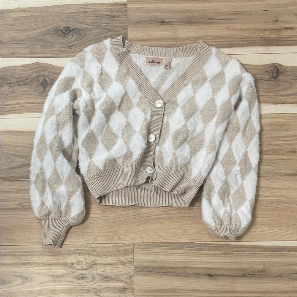 Willow Beige and Cream Argyle Cardigan